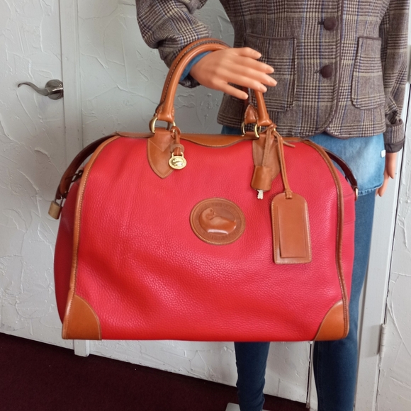 Dooney & Bourke 1990's Gladstone Weekender Luggage, Red AWL - Picture 3 of 16